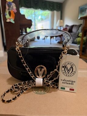 Valentino Orlandi Black Patent Mini Chain Handle Crossbody